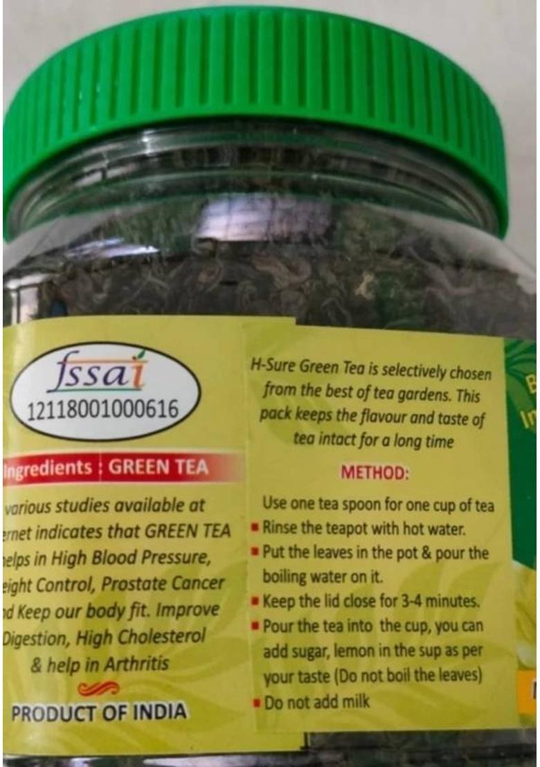 H-Sure 100% Natural Organic Herbal Loose Leaf Green Tea For Weight Loss Green Tea Plastic Bottle (200 G)