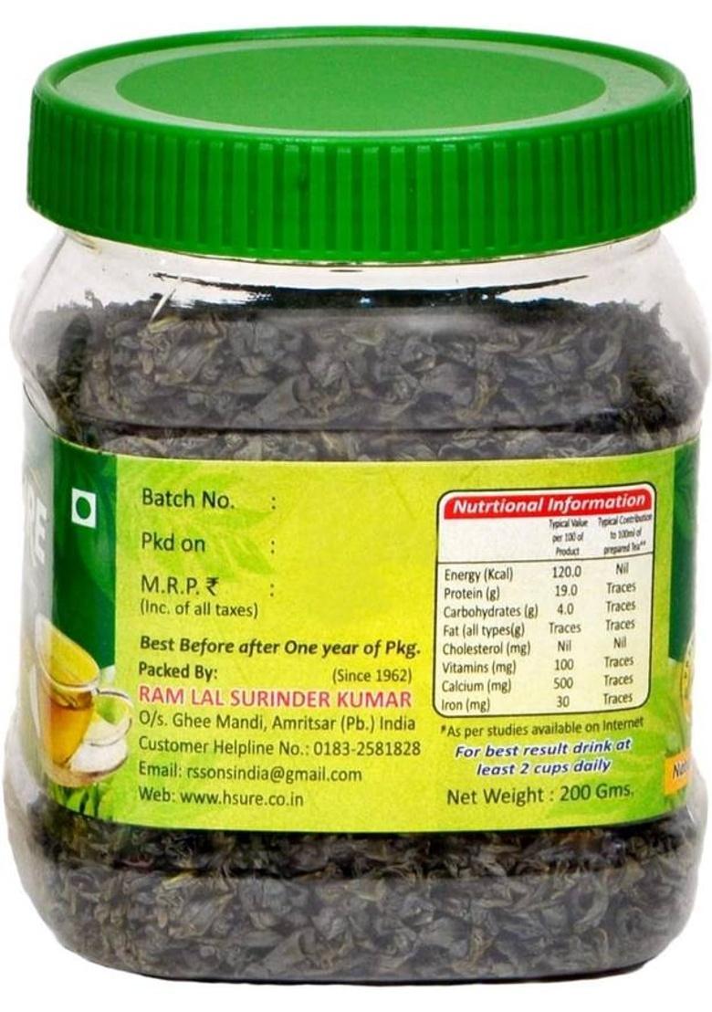 H-Sure 100% Natural Organic Herbal Loose Leaf Green Tea For Weight Loss Green Tea Plastic Bottle (200 G)