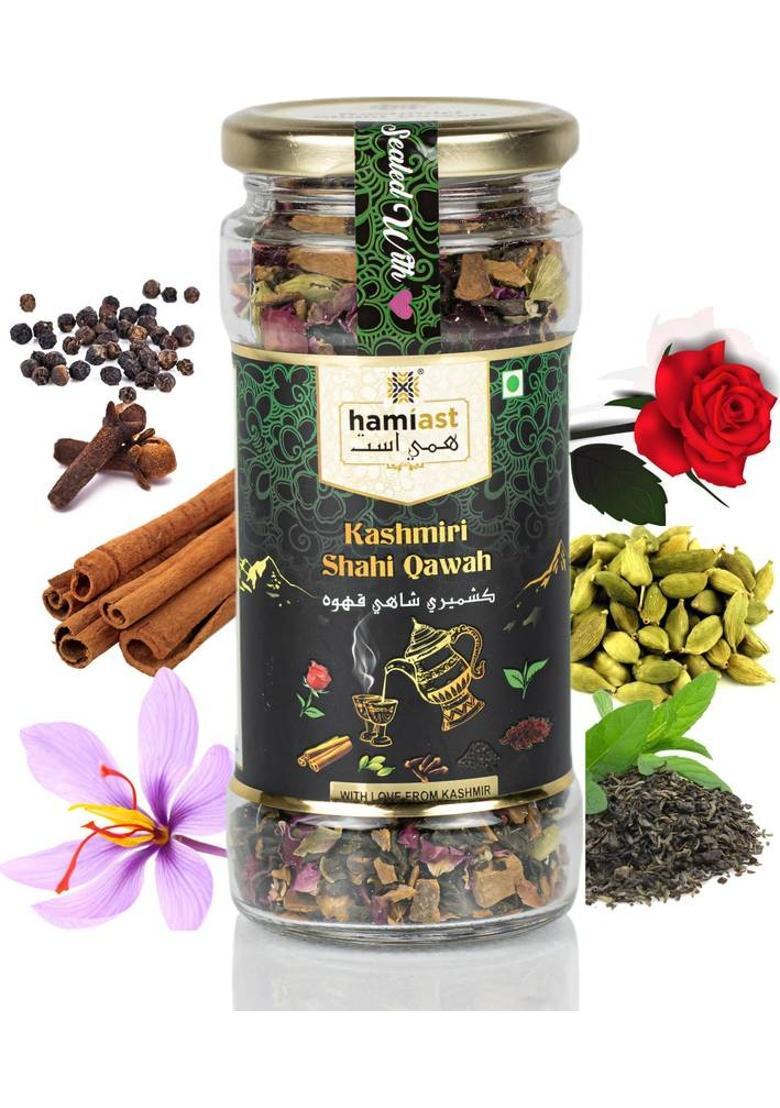 Hamiast Kashmiri Shahi Qawah (Kahwa), Authentic And Traditional Blend,Without Sugar, Serves 50 Cups Green Tea Glass Bottle (100 G)
