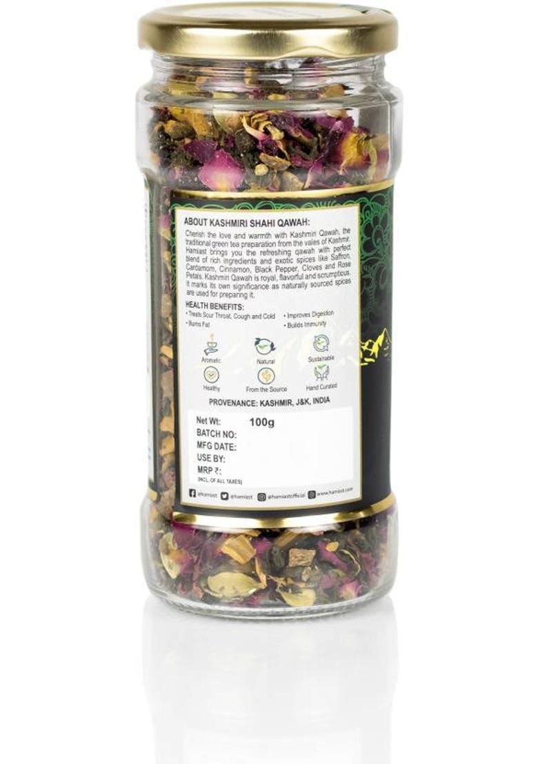 Hamiast Kashmiri Shahi Qawah (Kahwa), Authentic And Traditional Blend,Without Sugar, Serves 50 Cups Green Tea Glass Bottle (100 G)