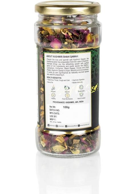 Hamiast Kashmiri Shahi Qawah (Kahwa), Authentic And Traditional Blend,Without Sugar, Serves 50 Cups Green Tea Glass Bottle (100 G)
