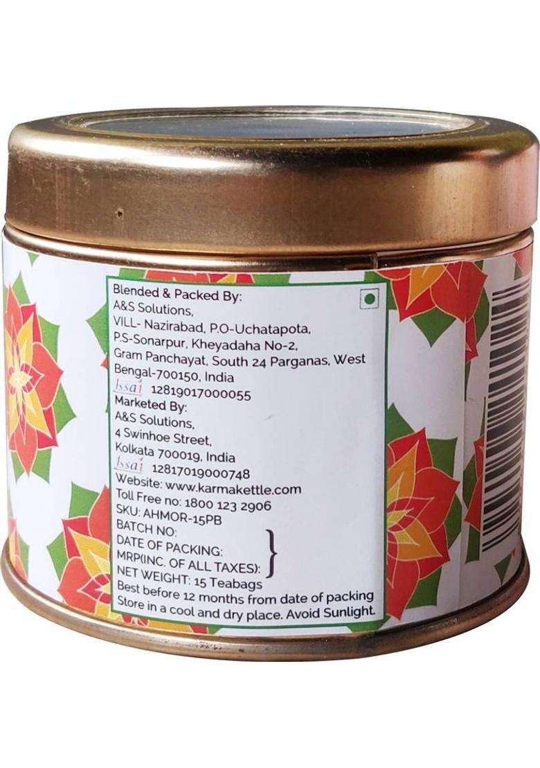 Karma Kettle Moringa Green Tea With Moringa Leaf, Hibiscus Flower, Vetiver Root & Stevia Leaf Hibiscus Herbal Tea Tin&nbsp;&nbsp;(15 Bags) - Indya
