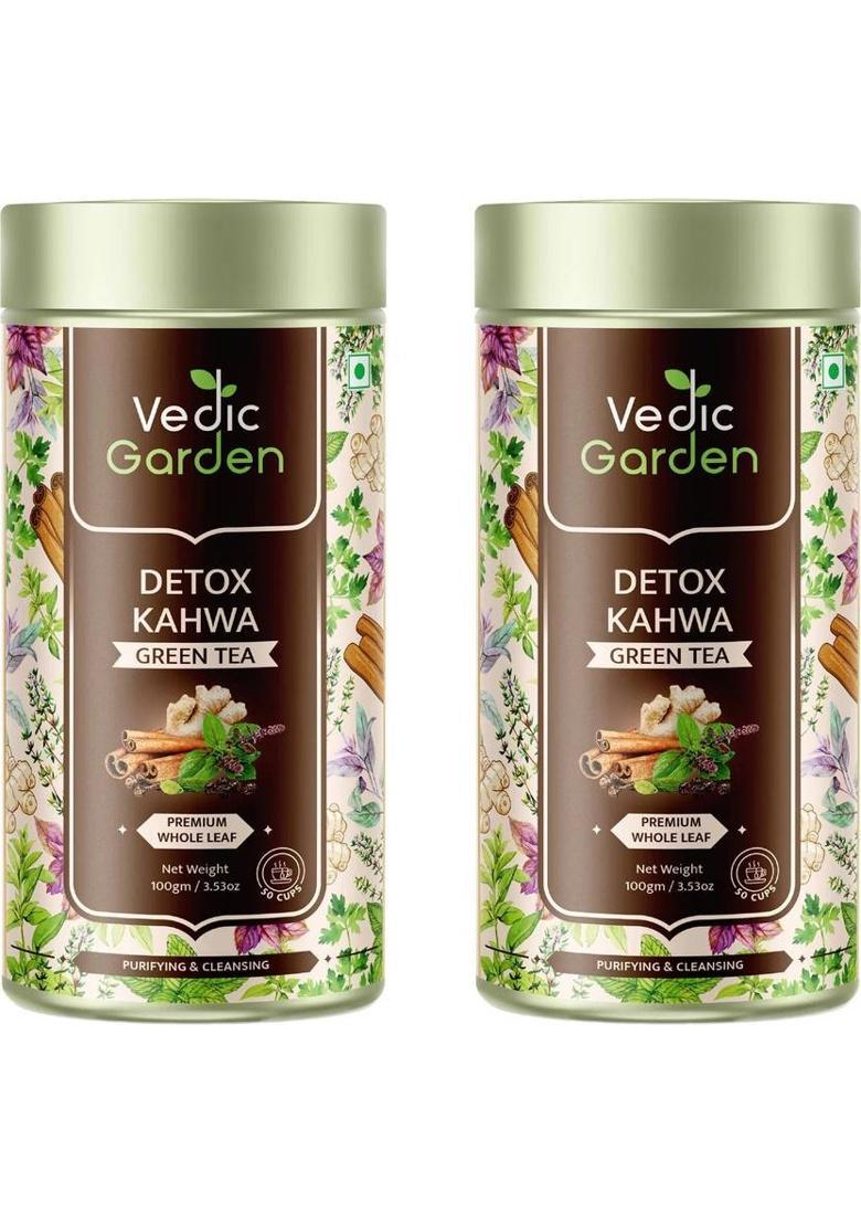 Vedic Garden Detox Kahwa Green Tea 100 Gm | 100% Pure Whole Leaf | Immunity Booster | Tea For Weight Loss & Glowing Skin | Rich In Antioxidants | Purifying & Cleansing | Special For Cold Relief (50 Cups) Tulsi, Ginger, Turmeric, Cinnamon, Cloves Green Tea
