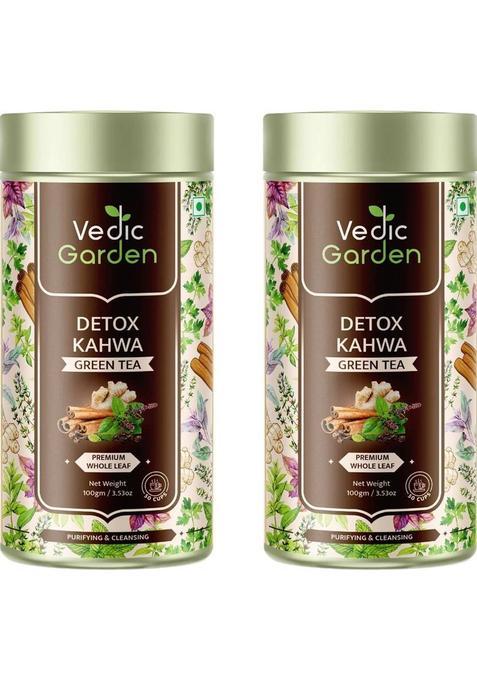 Vedic Garden Detox Kahwa Green Tea 100 Gm | 100% Pure Whole Leaf | Immunity Booster | Tea For Weight Loss & Glowing Skin | Rich In Antioxidants | Purifying & Cleansing | Special For Cold Relief (50 Cups) Tulsi, Ginger, Turmeric, Cinnamon, Cloves Green Tea