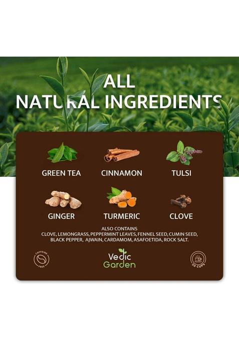 Vedic Garden Detox Kahwa Green Tea 100 Gm | 100% Pure Whole Leaf | Immunity Booster | Tea For Weight Loss & Glowing Skin | Rich In Antioxidants | Purifying & Cleansing | Special For Cold Relief (50 Cups) Tulsi, Ginger, Turmeric, Cinnamon, Cloves Green Tea