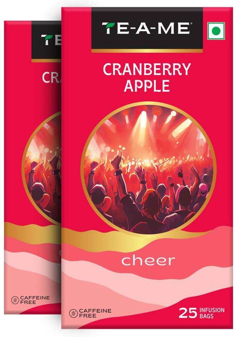 Te-A-Me Cranberry Apple Tea - 50 Tea Bags | Fruit Tea | 100% Caffeine Free | Cranberry, Apple Infusion Tea Bags Box&nbsp;&nbsp;(2 X 25 Bags) - Indya