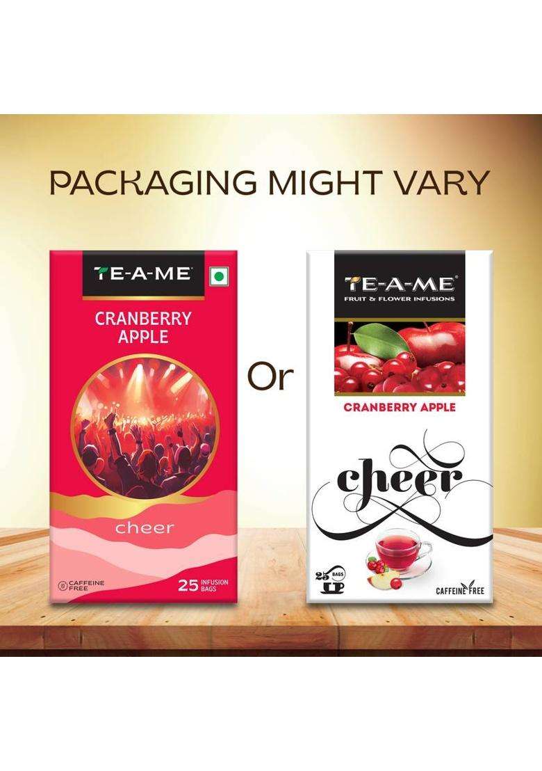 Te-A-Me Cranberry Apple Tea - 50 Tea Bags | Fruit Tea | 100% Caffeine Free | Cranberry, Apple Infusion Tea Bags Box&nbsp;&nbsp;(2 X 25 Bags) - Indya