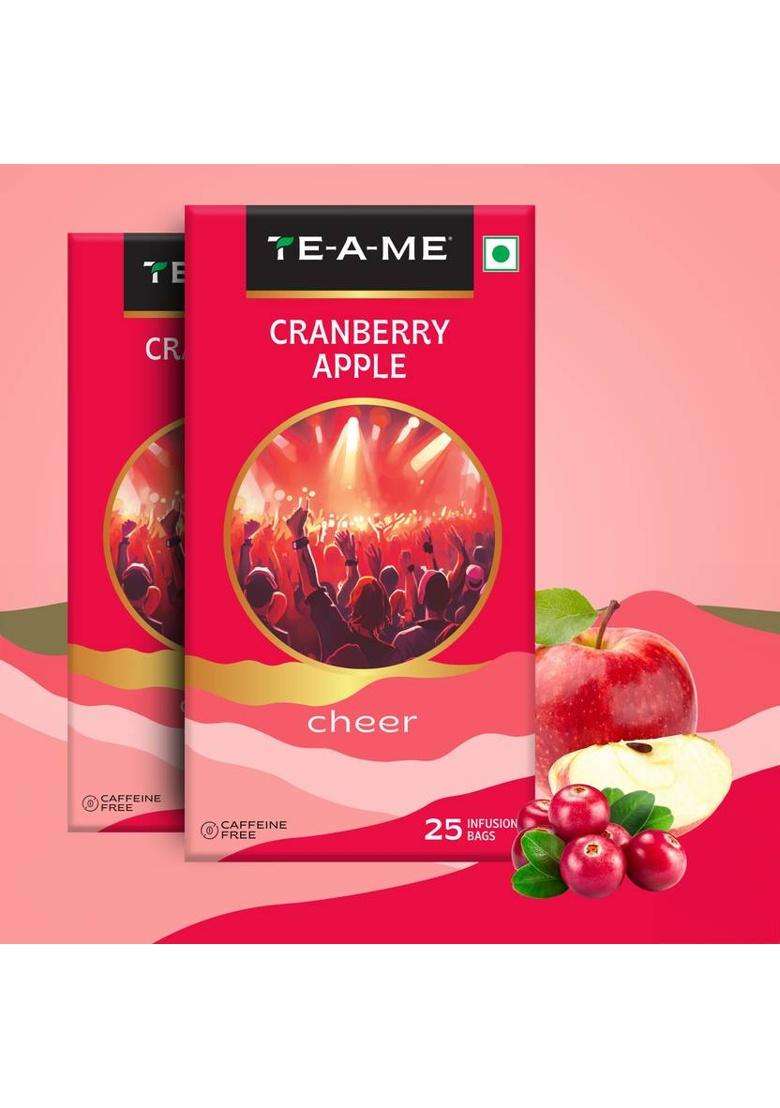 Te-A-Me Cranberry Apple Tea - 50 Tea Bags | Fruit Tea | 100% Caffeine Free | Cranberry, Apple Infusion Tea Bags Box&nbsp;&nbsp;(2 X 25 Bags) - Indya