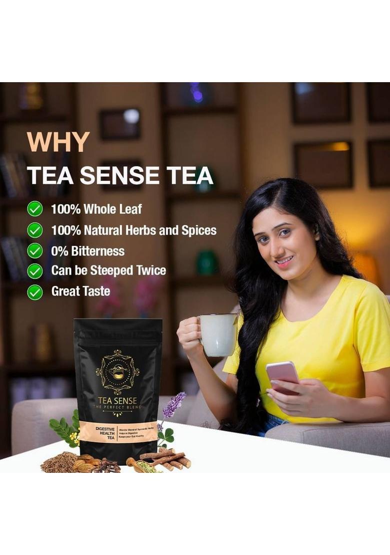 Tea Sense Digestive Health (Helps With Constipation, Gas, Bloating) Spices Herbal Tea Pouch (100 G)