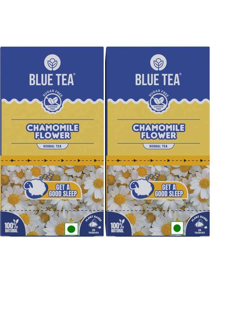 Blue Tea Chamomile Tea - 50 Tea Bags (Plant Based) | Sleep & Relaxation | Caffeine Free, Herbal Tea Box&nbsp;&nbsp;(2 X 25 Sachets) - Indya