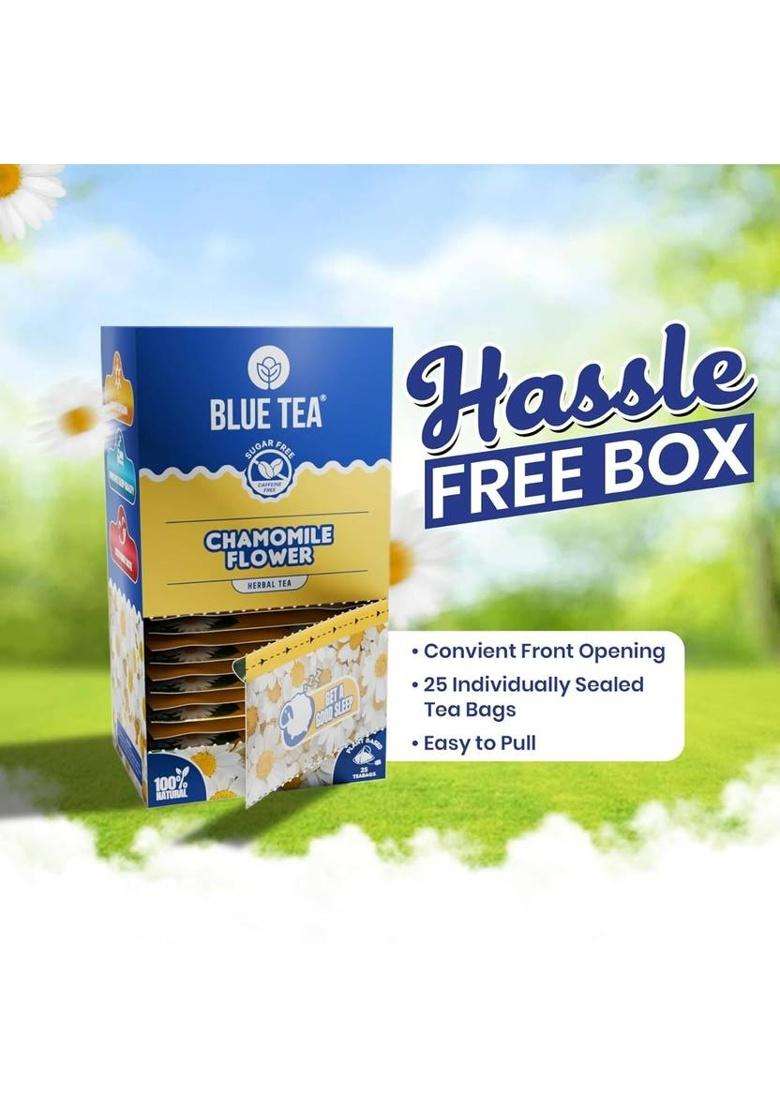 Blue Tea Chamomile Tea - 50 Tea Bags (Plant Based) | Sleep & Relaxation | Caffeine Free, Herbal Tea Box&nbsp;&nbsp;(2 X 25 Sachets) - Indya