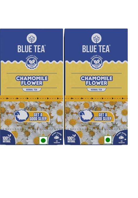 Blue Tea Chamomile Tea - 50 Tea Bags (Plant Based) | Sleep & Relaxation | Caffeine Free, Herbal Tea Box&nbsp;&nbsp;(2 X 25 Sachets)