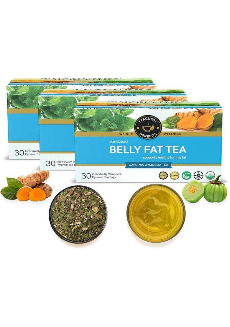 Teacurry Belly Fat Tea (3 Months Pack, 90 Tea Bags) - Helps With Belly Fat, Water Weight Herbal Tea Bags Pouch&nbsp;&nbsp;(3 X 30 Bags) - Indya
