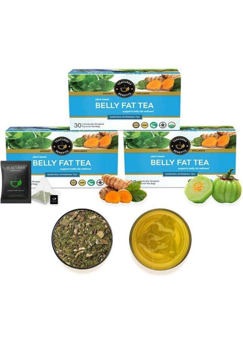 Teacurry Belly Fat Tea (3 Months Pack, 90 Tea Bags) - Helps With Belly Fat, Water Weight Herbal Tea Bags Pouch&nbsp;&nbsp;(3 X 30 Bags) - Indya