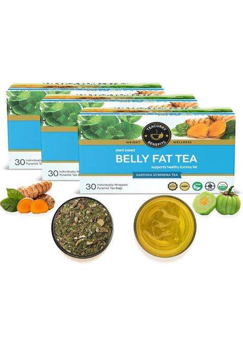 Teacurry Belly Fat Tea (3 Months Pack, 90 Tea Bags) - Helps With Belly Fat, Water Weight Herbal Tea Bags Pouch&nbsp;&nbsp;(3 X 30 Bags)