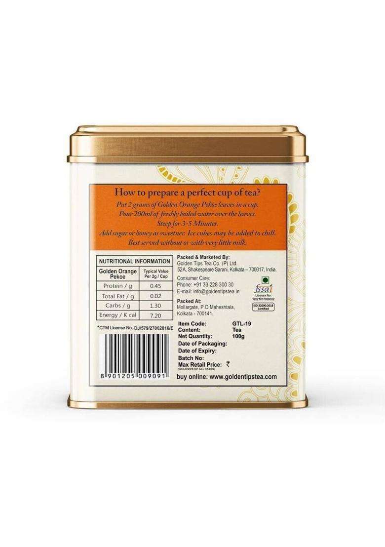 Golden Tips Premium Darjeeling Full Leaf Orange Pekoe Orange Black Tea Tin&nbsp;&nbsp;(100 G) - Indya