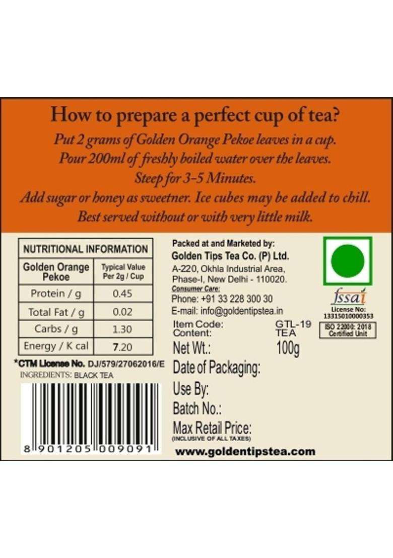 Golden Tips Premium Darjeeling Full Leaf Orange Pekoe Orange Black Tea Tin&nbsp;&nbsp;(100 G) - Indya