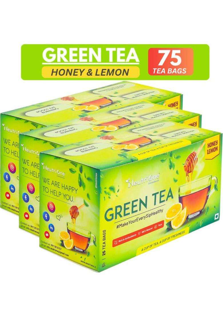 Neutrione Honey Lemon Green Tea For Weight Loss | Rich In Vitamin C | Premium Tea Leaves Honey, Lemon Green Tea Bags Box&nbsp;&nbsp;(3 X 25 Bags) - Indya