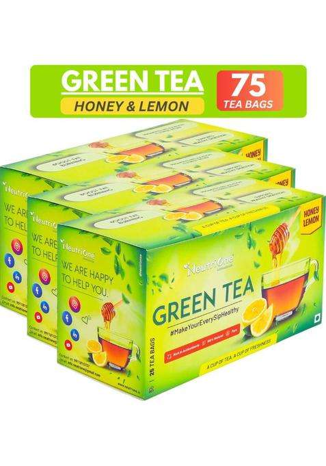 Neutrione Honey Lemon Green Tea For Weight Loss | Rich In Vitamin C | Premium Tea Leaves Honey, Lemon Green Tea Bags Box&nbsp;&nbsp;(3 X 25 Bags)