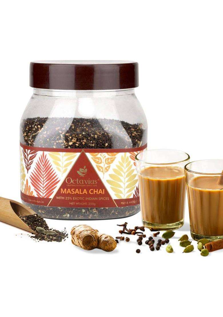 Octavius Masala Ctc Chai | With Added Cinnamon, Cardamom, Clove, Black Pepper, Ginger Spices Masala Tea Mason Jar&nbsp;&nbsp;(250 G) - Indya