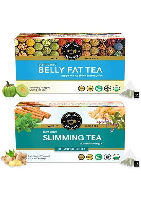 Teacurry Belly Fat Tea And Slimming Tea Combo - For Weight Loss & Flatter Tummy Assorted Herbal Tea Box&nbsp;&nbsp;(2 X 30 Bags)