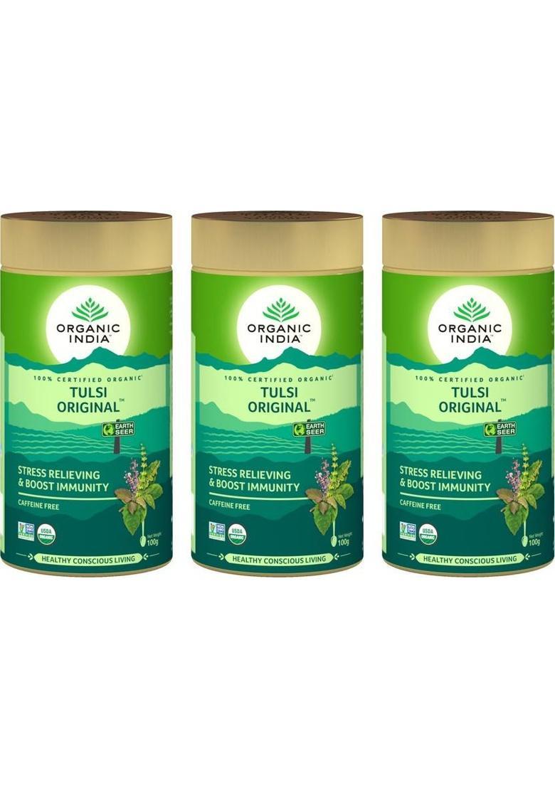 Organic India Tulsi Original 100 Gm Tin- (Pack Of 3) Tulsi Herbal Tea Drum (3 X 100 G)