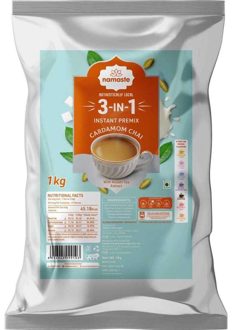 Namaste Chai Cardamon Chai | Value Pack | Assam Tea | Vending Machine | Ready Mix Cardamom Instant Tea Pouch&nbsp;&nbsp;(1 Kg) - Indya