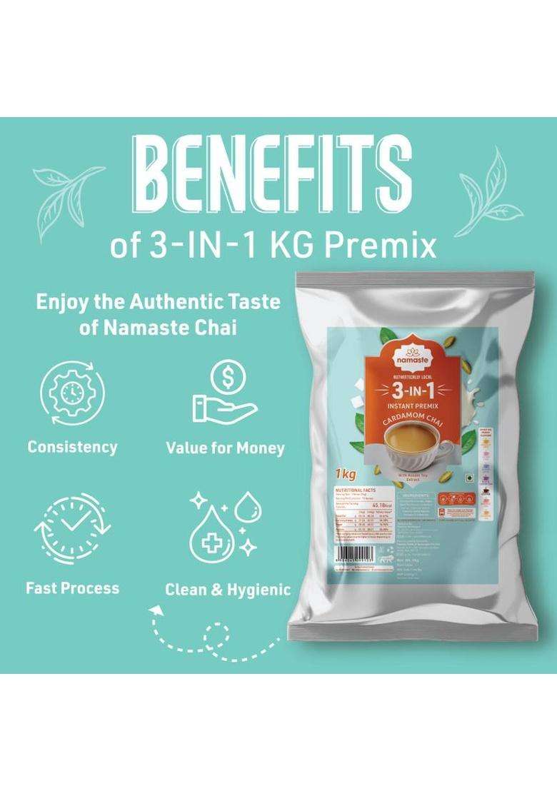 Namaste Chai Cardamon Chai | Value Pack | Assam Tea | Vending Machine | Ready Mix Cardamom Instant Tea Pouch&nbsp;&nbsp;(1 Kg) - Indya