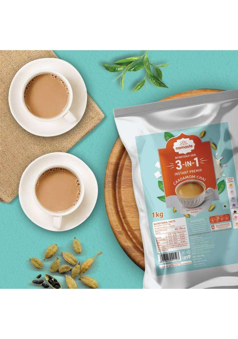 Namaste Chai Cardamon Chai | Value Pack | Assam Tea | Vending Machine | Ready Mix Cardamom Instant Tea Pouch&nbsp;&nbsp;(1 Kg) - Indya