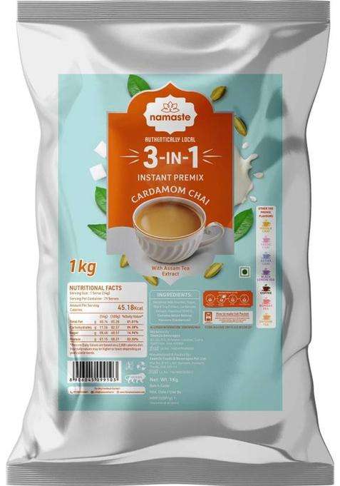 Namaste Chai Cardamon Chai | Value Pack | Assam Tea | Vending Machine | Ready Mix Cardamom Instant Tea Pouch&nbsp;&nbsp;(1 Kg)