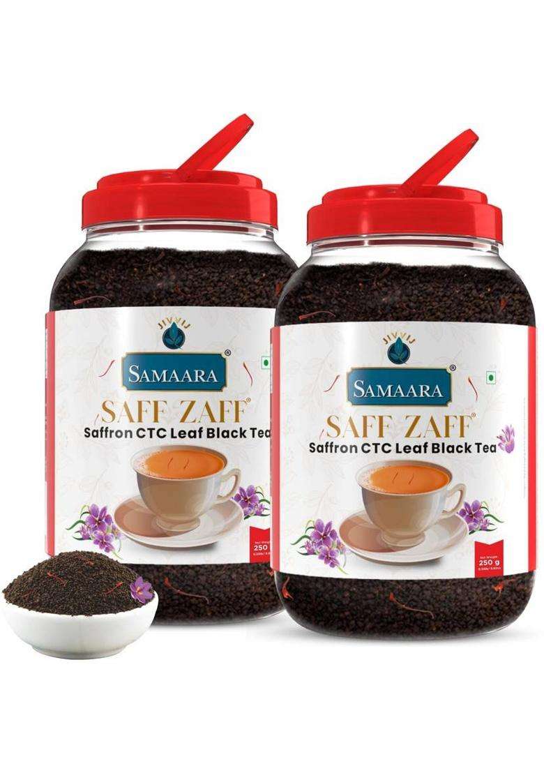 Jivvij Samaara Saff Zaff Ctc Kesar Saffron Saffron Black Tea Mason Jar&nbsp;&nbsp;(2 X 250 G) - Indya