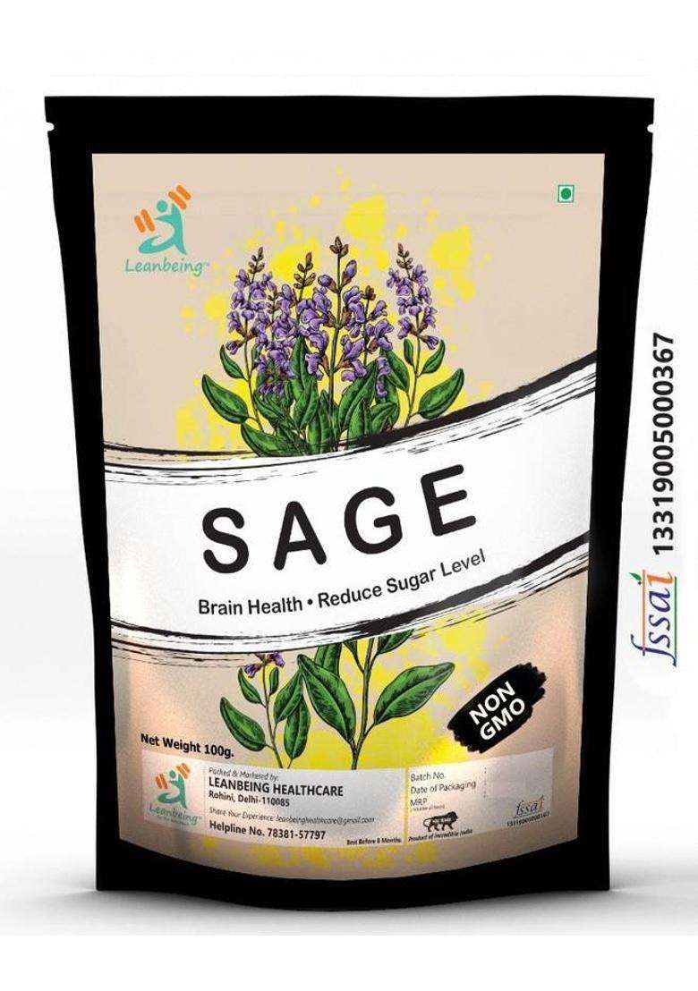 Leanbeing Dried Sage Leaves For Tea (100G) | Smudge Smudging | Energy Reiki | Removes Energy Blocks Herbs Herbal Infusion Tea Pouch&nbsp;&nbsp;(100 G) - Indya