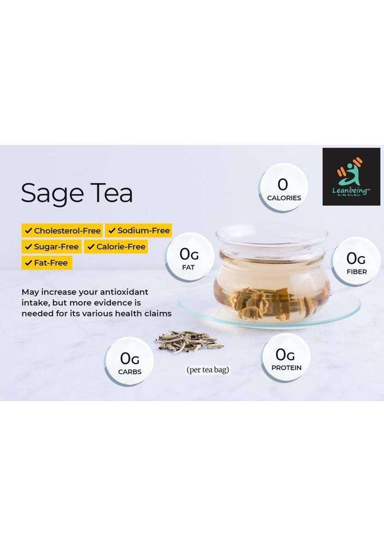 Leanbeing Dried Sage Leaves For Tea (100G) | Smudge Smudging | Energy Reiki | Removes Energy Blocks Herbs Herbal Infusion Tea Pouch&nbsp;&nbsp;(100 G) - Indya