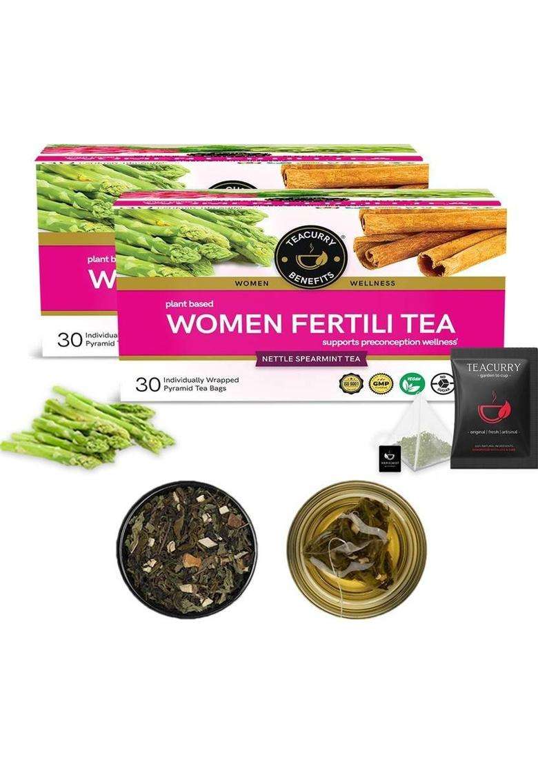 Teacurry Women Fertili Tea - 60 Tea Bags | Women Wellness | Helps In Boosting Fertility | 100% Natural Ingredients Assorted Herbal Tea Pouch&nbsp;&nbsp;(60 Bags) - Indya