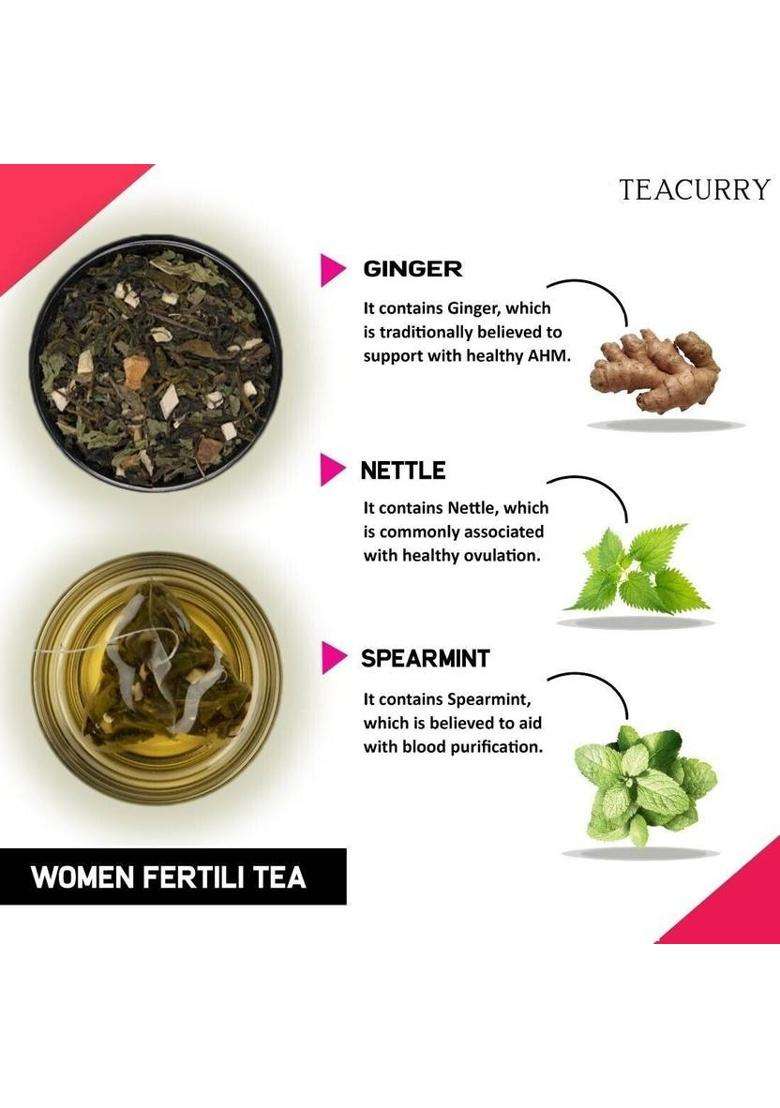 Teacurry Women Fertili Tea - 60 Tea Bags | Women Wellness | Helps In Boosting Fertility | 100% Natural Ingredients Assorted Herbal Tea Pouch&nbsp;&nbsp;(60 Bags) - Indya