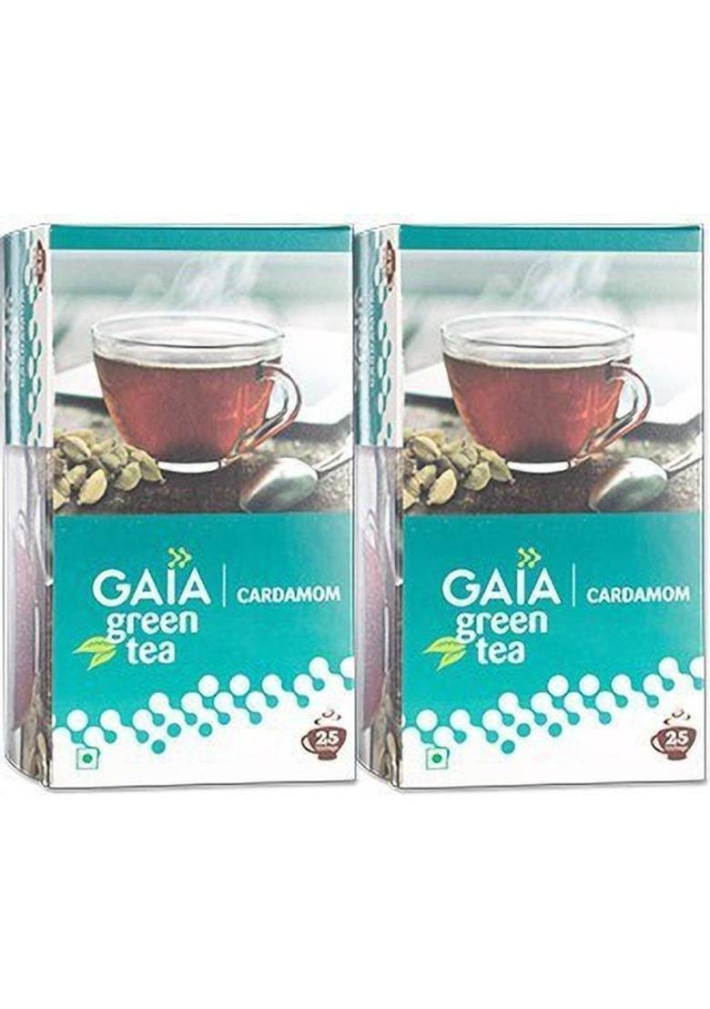 Gaia Green Tea Cardamom (Pack Of 2) Cardamom Green Tea Bags Box (2 X 50 G)