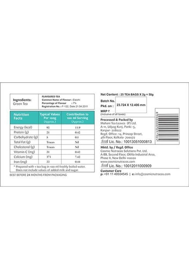 Gaia Green Tea Cardamom (Pack Of 2) Cardamom Green Tea Bags Box (2 X 50 G)