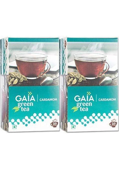 Gaia Green Tea Cardamom (Pack Of 2) Cardamom Green Tea Bags Box (2 X 50 G)