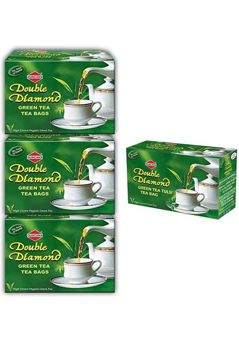 Duncans Double Diamond 100% Natural & Pure Green Tea + Tulsi Green Tea Combo Pack Of 4 (3+1 Free) Tulsi Green Tea Bags Box&nbsp;&nbsp;(4 X 25 Bags)