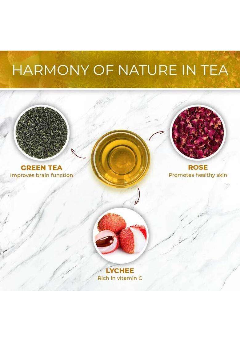 Karma Kettle Zen - Green Tea With Lychee & Rose, 20 Pyramid Tea Bags Rose Green Tea Box&nbsp;&nbsp;(20 Bags) - Indya