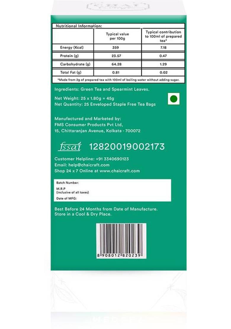 Chai Craft Cooling And Refreshing Spearmint Loose Leaf Green Tea Mint Green Tea Tin (100 G)