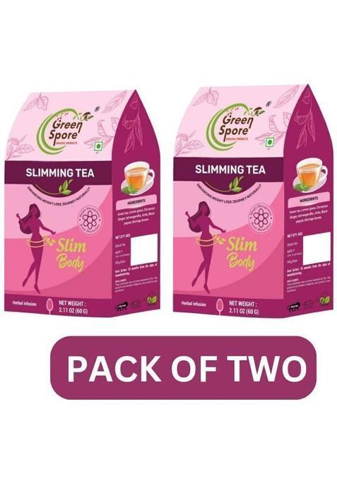 Green Spore Slimming Tea For Weight Loss|A Blend Of Natural Herbs |Reduces Fat Accumulation| Lemon Grass, Amla, Cinnamon, Ginger Herbal Tea Pouch (2 X 60 G)