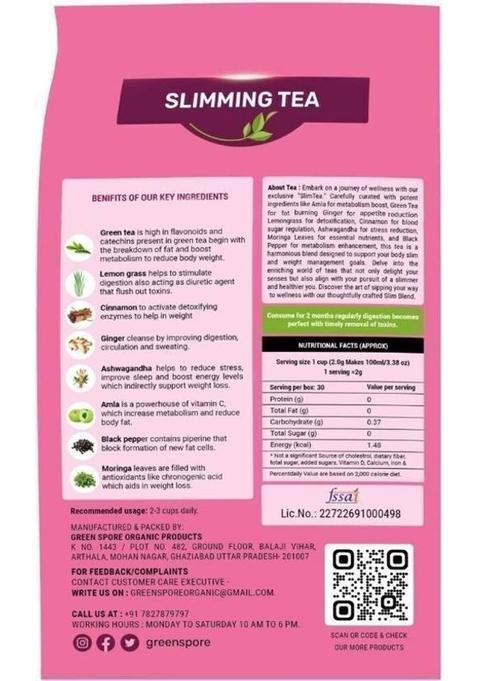 Green Spore Slimming Tea For Weight Loss|A Blend Of Natural Herbs |Reduces Fat Accumulation| Lemon Grass, Amla, Cinnamon, Ginger Herbal Tea Pouch (2 X 60 G)