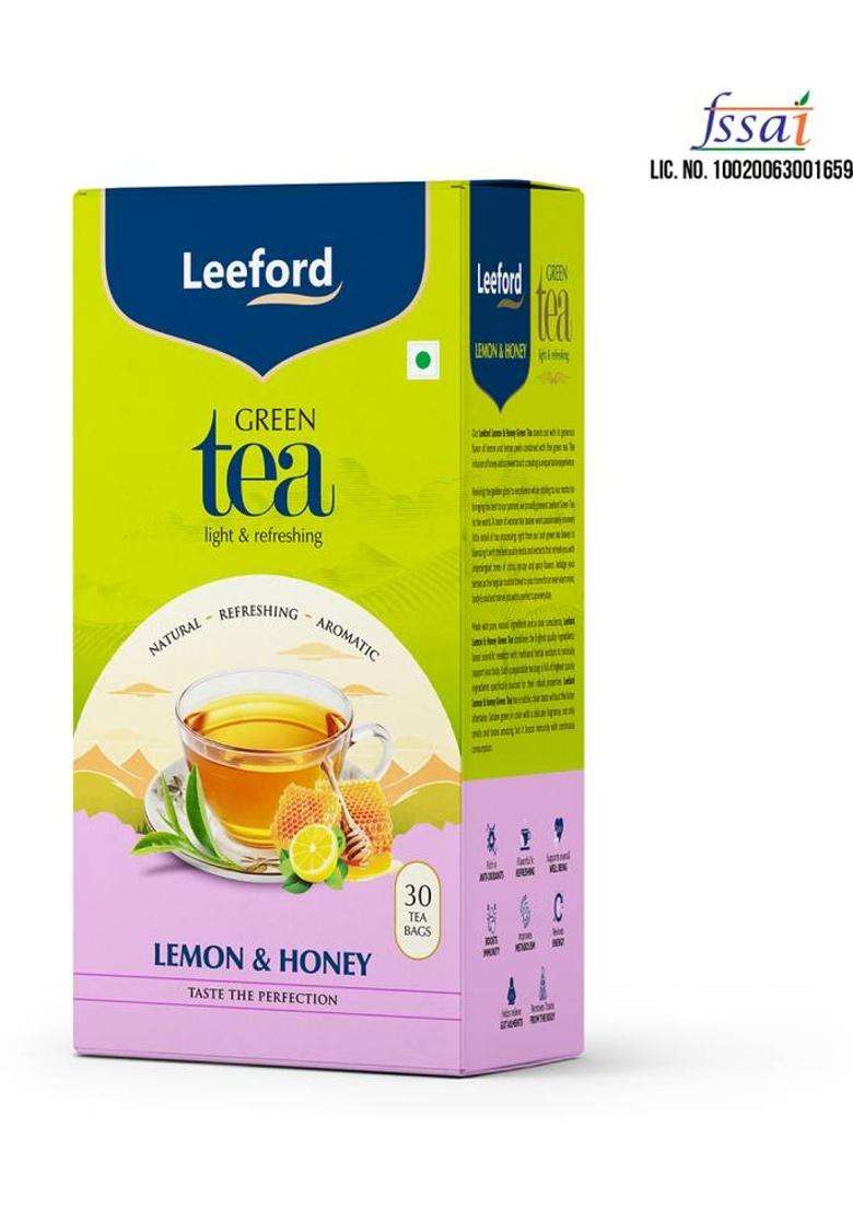 Leeford Lemon Honey Green Tea|Zesty Detox Brew For Immunity, Digestion & Daily Wellness Lemon, Honey Green Tea Bags Box&nbsp;&nbsp;(30 Bags) - Indya