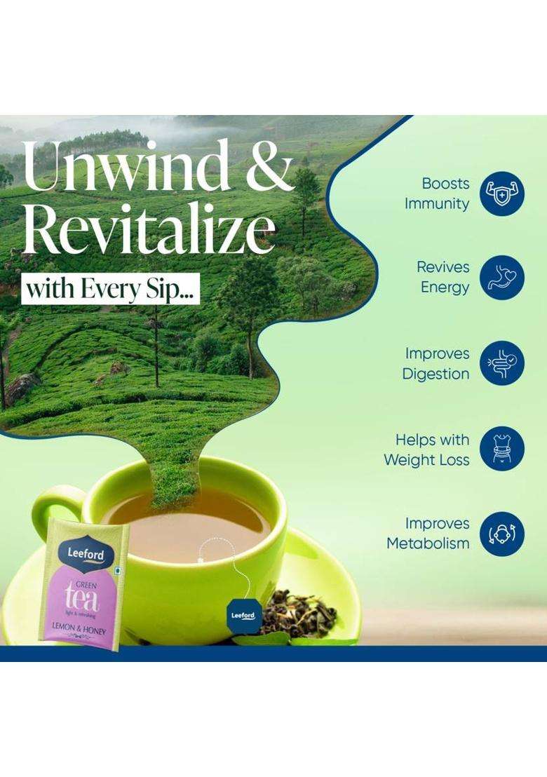 Leeford Lemon Honey Green Tea|Zesty Detox Brew For Immunity, Digestion & Daily Wellness Lemon, Honey Green Tea Bags Box&nbsp;&nbsp;(30 Bags) - Indya