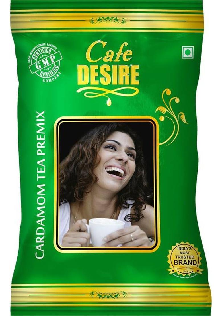 Cafe Desire Instant Cardamom Tea Premix (1 Kg) | 3 In 1 Tea | Milk Not Required | Rich Taste As Home-Made | Cardamom Flavour Imported From Geneva |For Manual Use – Just Add Hot Water | Also Suitable For All Vending Machines Cardamom Instant Tea Vacuum Pac