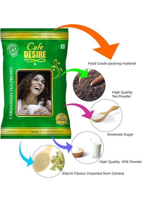 Cafe Desire Instant Cardamom Tea Premix (1 Kg) | 3 In 1 Tea | Milk Not Required | Rich Taste As Home-Made | Cardamom Flavour Imported From Geneva |For Manual Use – Just Add Hot Water | Also Suitable For All Vending Machines Cardamom Instant Tea Vacuum Pac