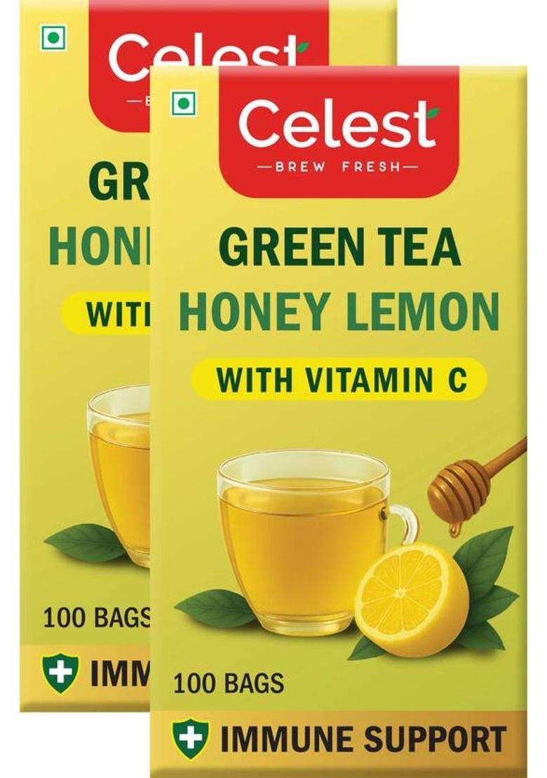 Celest Lemon & Honey Green Tea With Vitamin C, 200 Tea Bags | Green Tea | Tea Bags | Lemon, Honey Green Tea Bags Box&nbsp;&nbsp;(2 X 100 Bags) - Indya