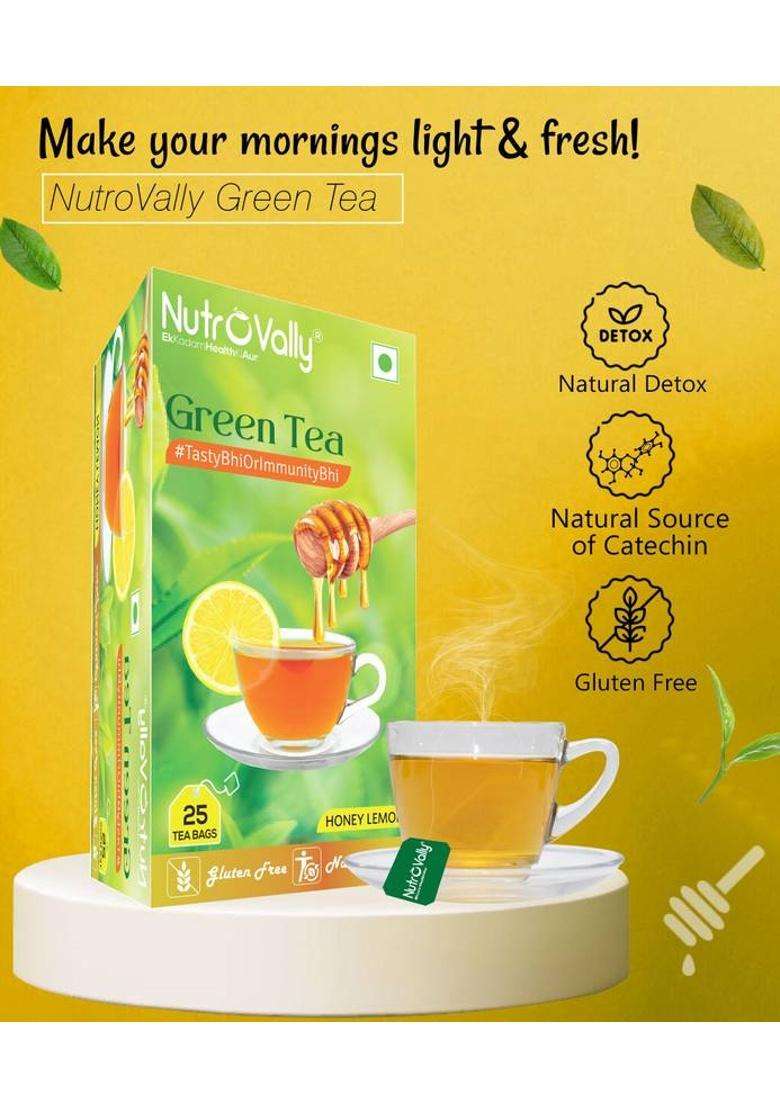 Nutrovally Honey Lemon Green Tea For Weight Loss | Immunity Booster & Refreshing Honey, Lemon Green Tea Bags Box&nbsp;&nbsp;(2 X 25 Bags) - Indya