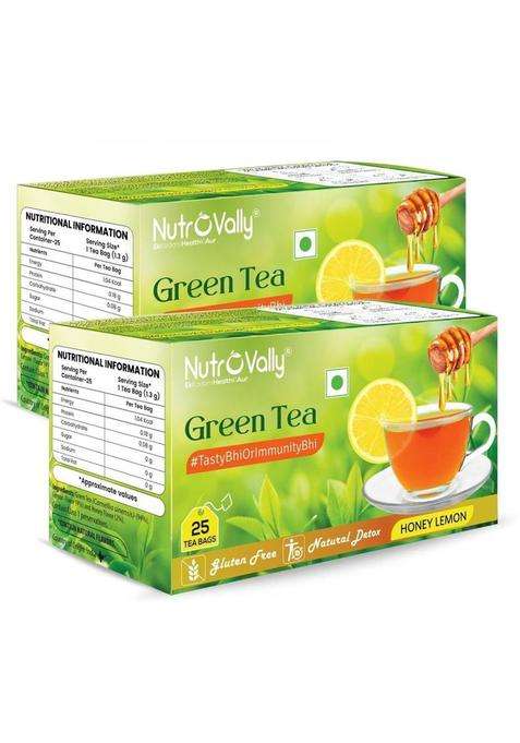 Nutrovally Honey Lemon Green Tea For Weight Loss | Immunity Booster & Refreshing Honey, Lemon Green Tea Bags Box&nbsp;&nbsp;(2 X 25 Bags)